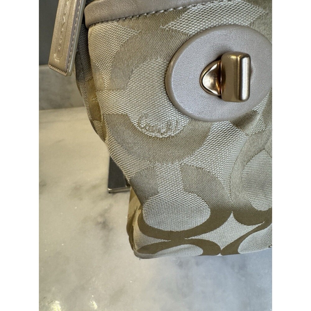 COACH Op Art Parker Beige Signature Sateen Canvas & Leather Shoulder Bag 13427 - Picture 4 of 15